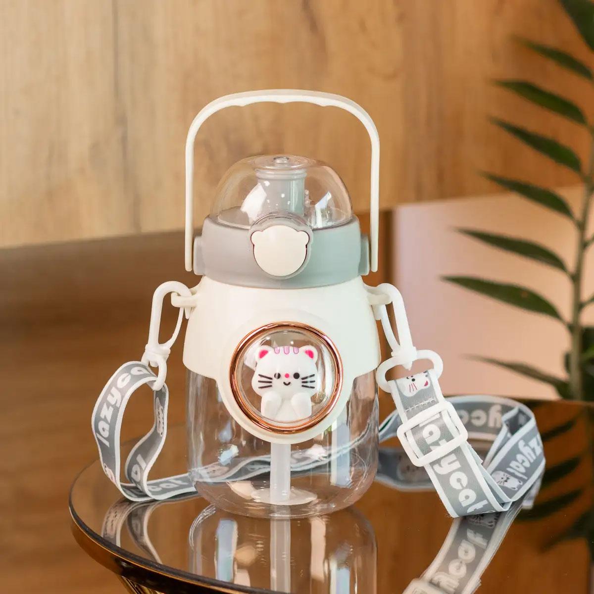 Пляшка для води з трубочкою дитяча з ручкою та ремінцем 820 мл Сірий (HPGM2217G) - фото 2