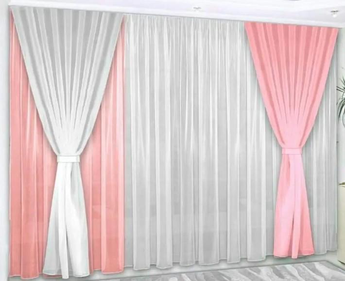 Комплект штор шифон 1,5x2,9 м 3 шт./3х2,9 м 1 шт. Белый/Розовый (001дк)