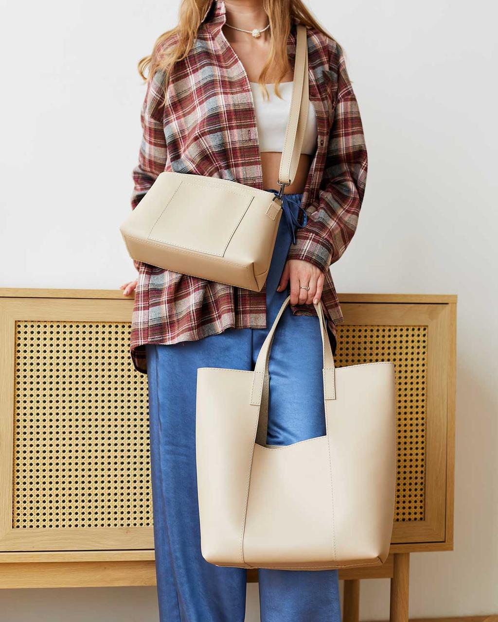 Комплект женских сумок Welassie Трейс из экокожи Бежевый (11609)