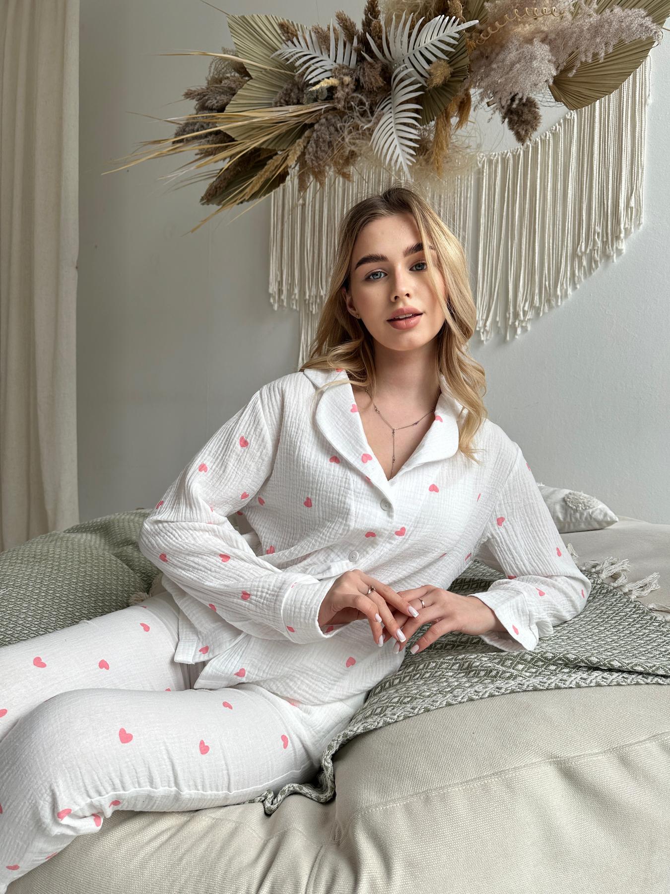 Пижама женская COSY Сердце муслиновая брюки/рубашка XL Белый/Розовый (M210P) - фото 9 Пижама женская COSY Сердце муслиновая брюки/рубашка XL Белый/Розовый (M210P) - фото 9