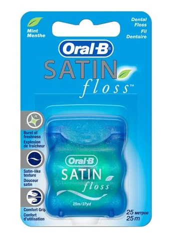 Зубна нитка Oral-B Satin Floss з сатиновим покриттям м'ятна 25 м (30208)