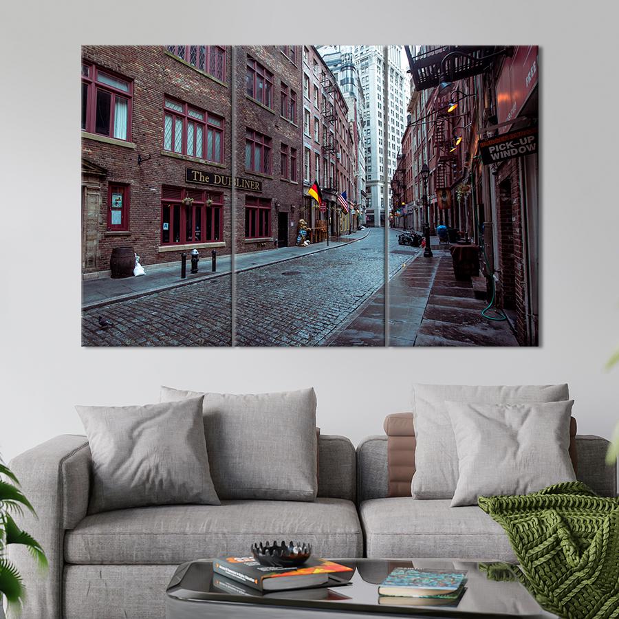 Картина город Старая улица Стоун-стрит на Манхэттене 78x48 см (A855-3)
