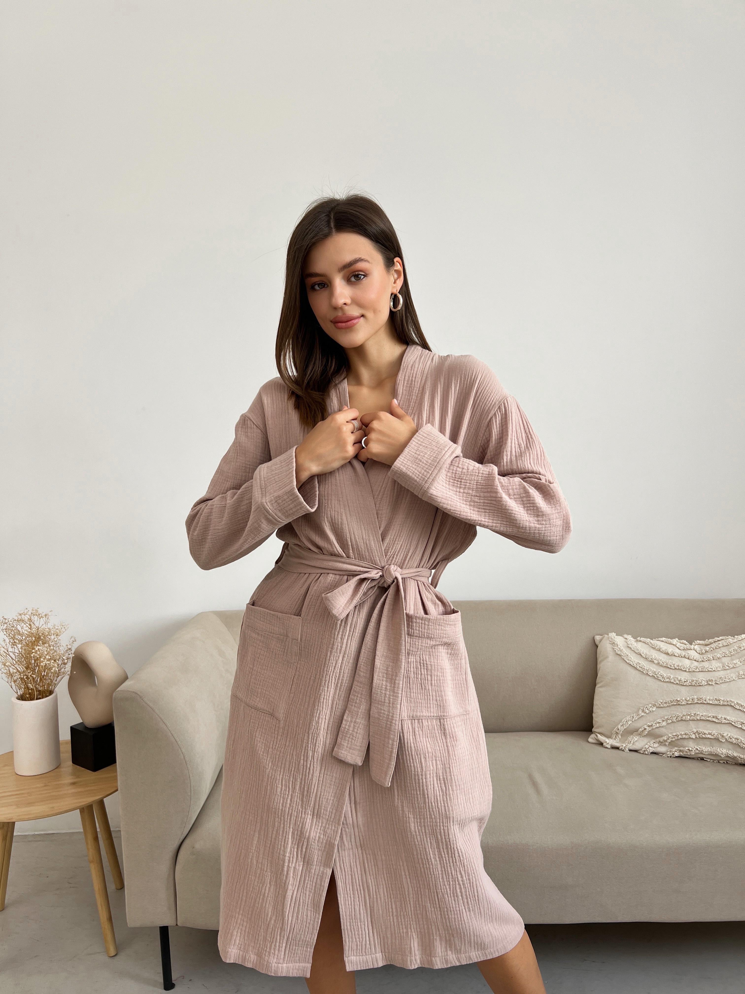 Халат длинный женский COSY из муслина M Латте (M18L) - фото 4