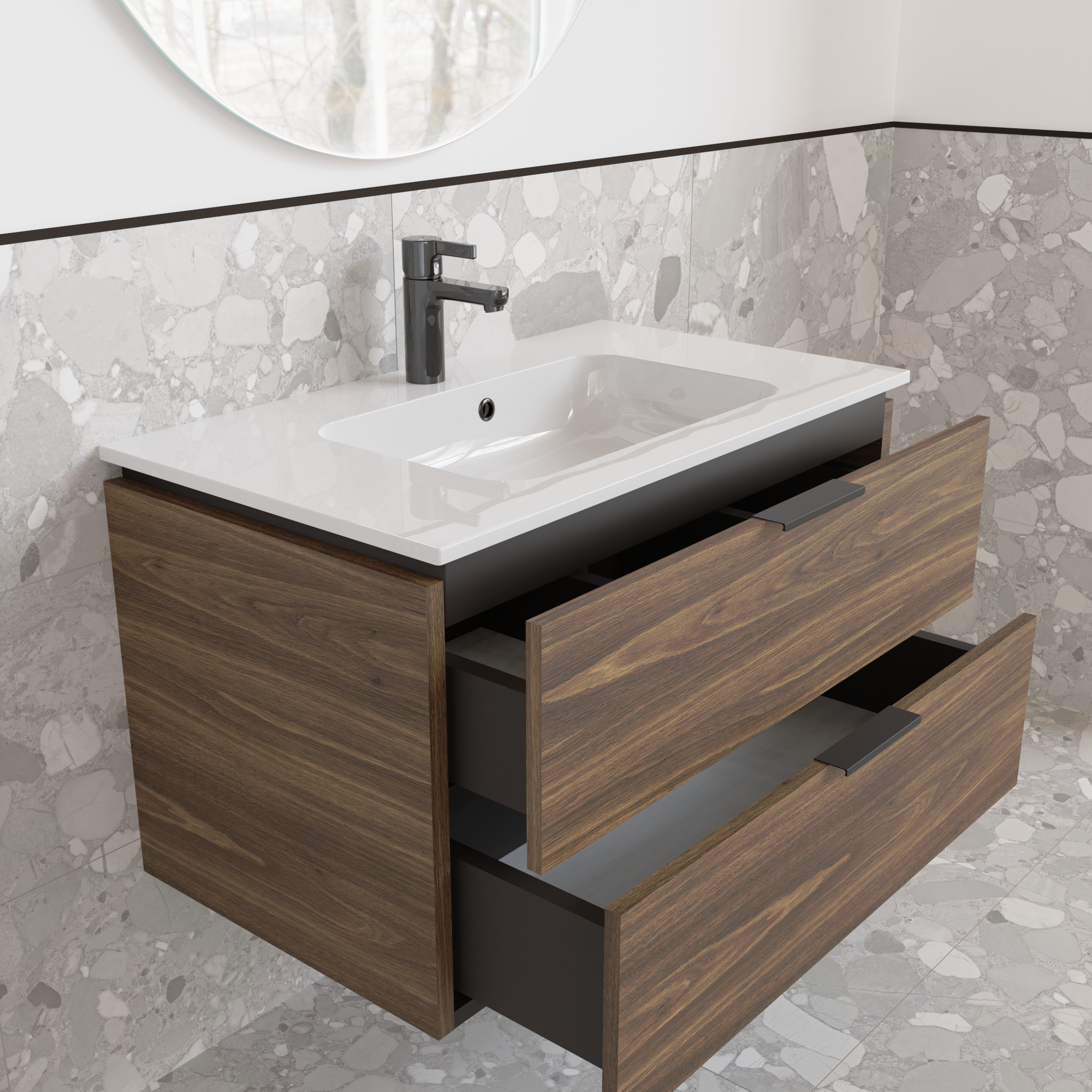 Тумба подвесная с раковиной MVK Vostok Icon 70 В2 700х450х530 мм Дуб Бурбон (p270br) - фото 3 Тумба подвесная с раковиной MVK Vostok Icon 70 В2 700х450х530 мм Дуб Бурбон (p270br) - фото 3