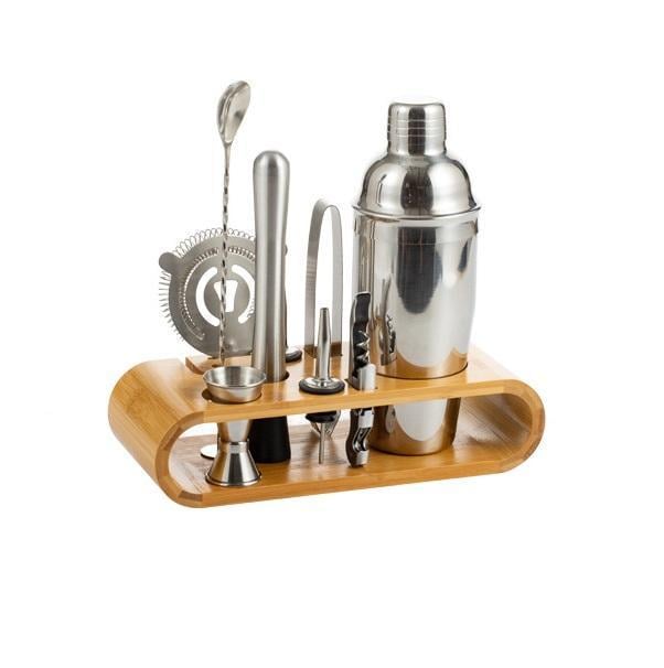 Набір для бару для приготування коктейлів 10в1 з дерев'яною підставкою 750 мл (НР051210)