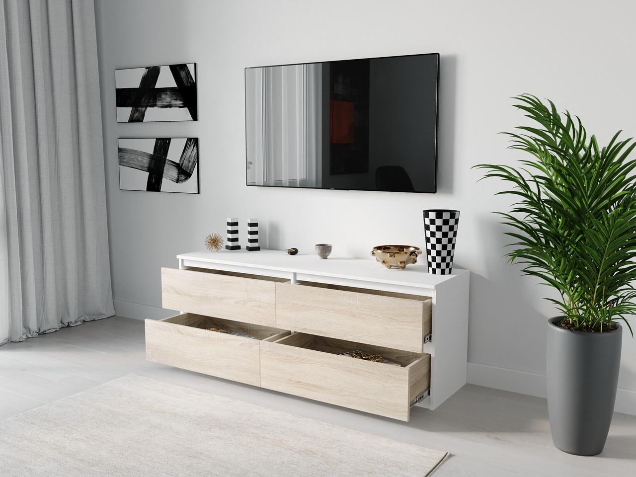 Тумба под ТВ Moreli T-223 140х40х53 см Белый/Дуб сонома (24200650)