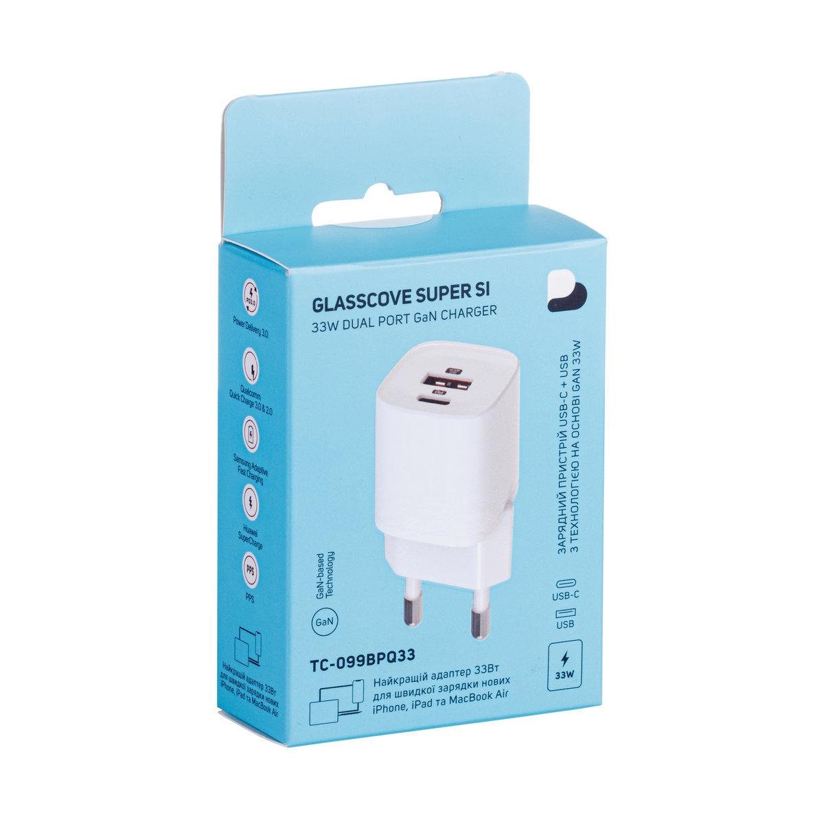 Зарядний пристрій Glasscove GAN TC-099BPQ33 3A 33W USB/Type C White (3_02179) - фото 6