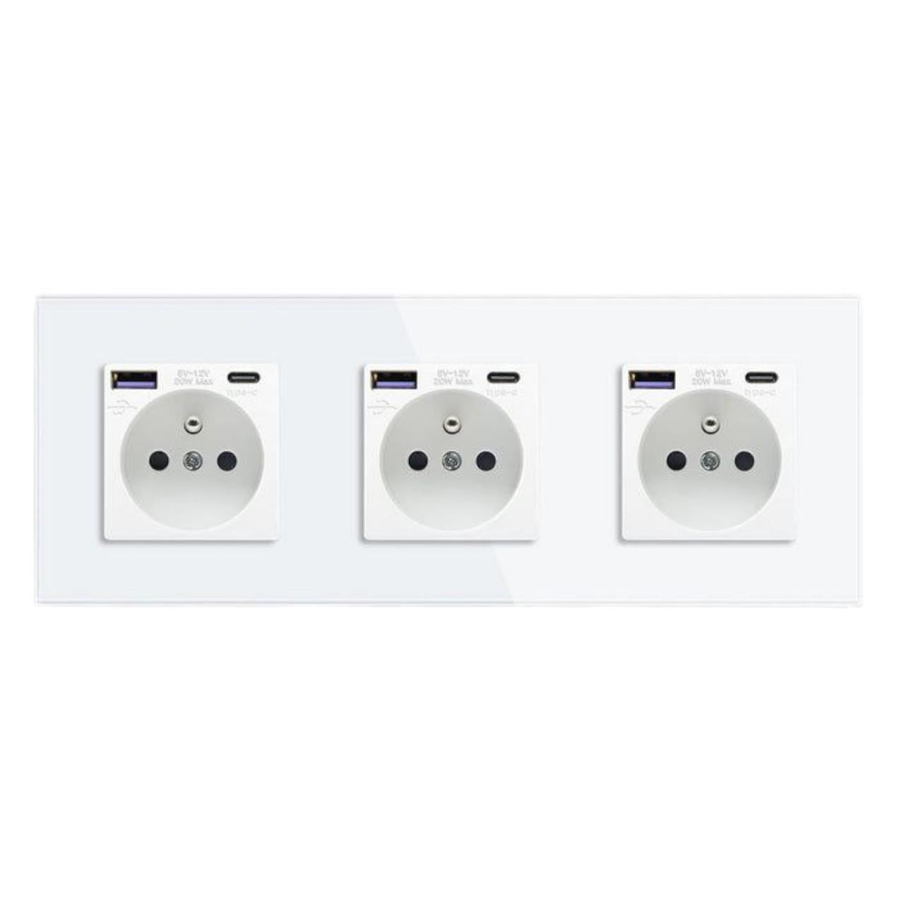 Розетка настінна потрійна BSEED з USB та Type-C PD 20W (31767178)