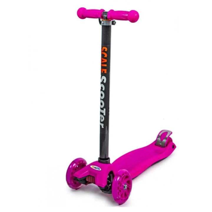 Самокат детский Maxi со светящимися колесами и алюминиевой рамой Розовый
