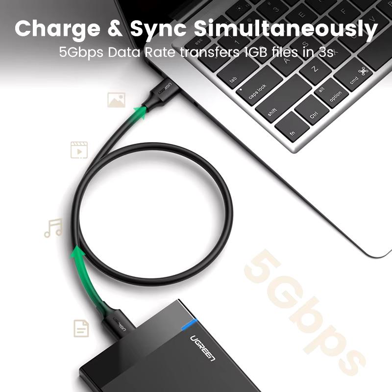 Кабель для камеры жесткого диска телефона UGREEN US130 Micro USB 3,0 на USB-A 3,0 1 м Black (10841) - фото 6