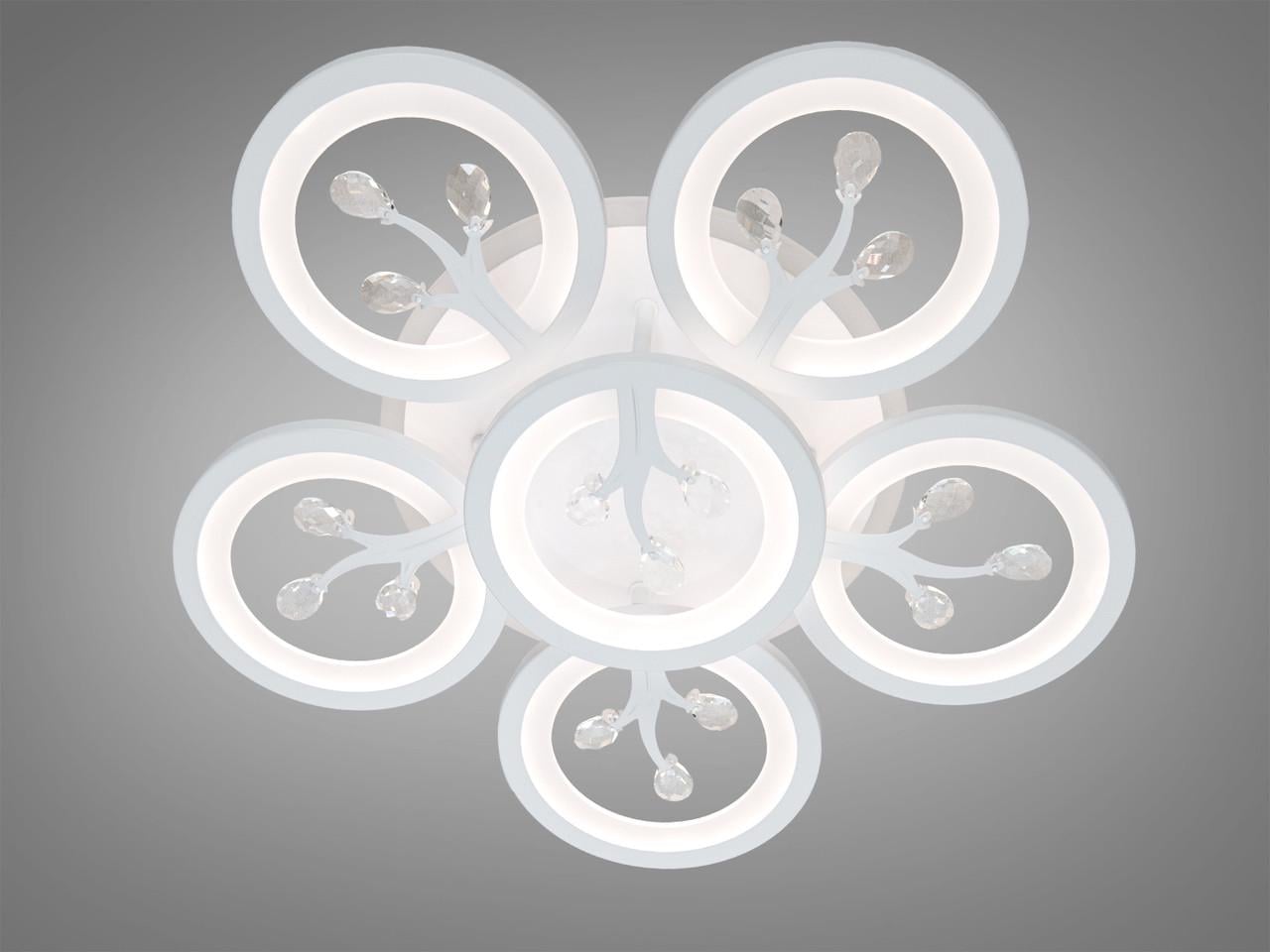 Люстра потолочная LED 8135/5+1WH LED 3color dimmer с кристаллами 95 Вт с пультом Белый (2971349547)