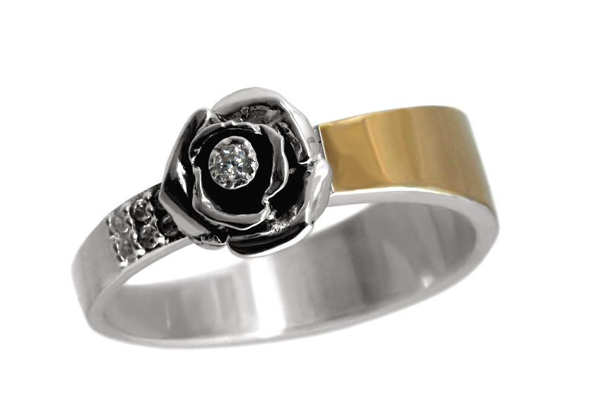 Женское серебряное кольцо с золотой пластиной Сильфида (093к(ч) Женское серебряное кольцо с золотой пластиной Сильфида (093к(ч)