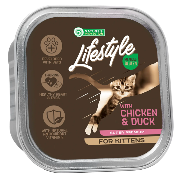 Корм влажный Nature's Protection Lifestyle Kitten with chicken and duck с курицей и уткой для котят 85 г (51631)