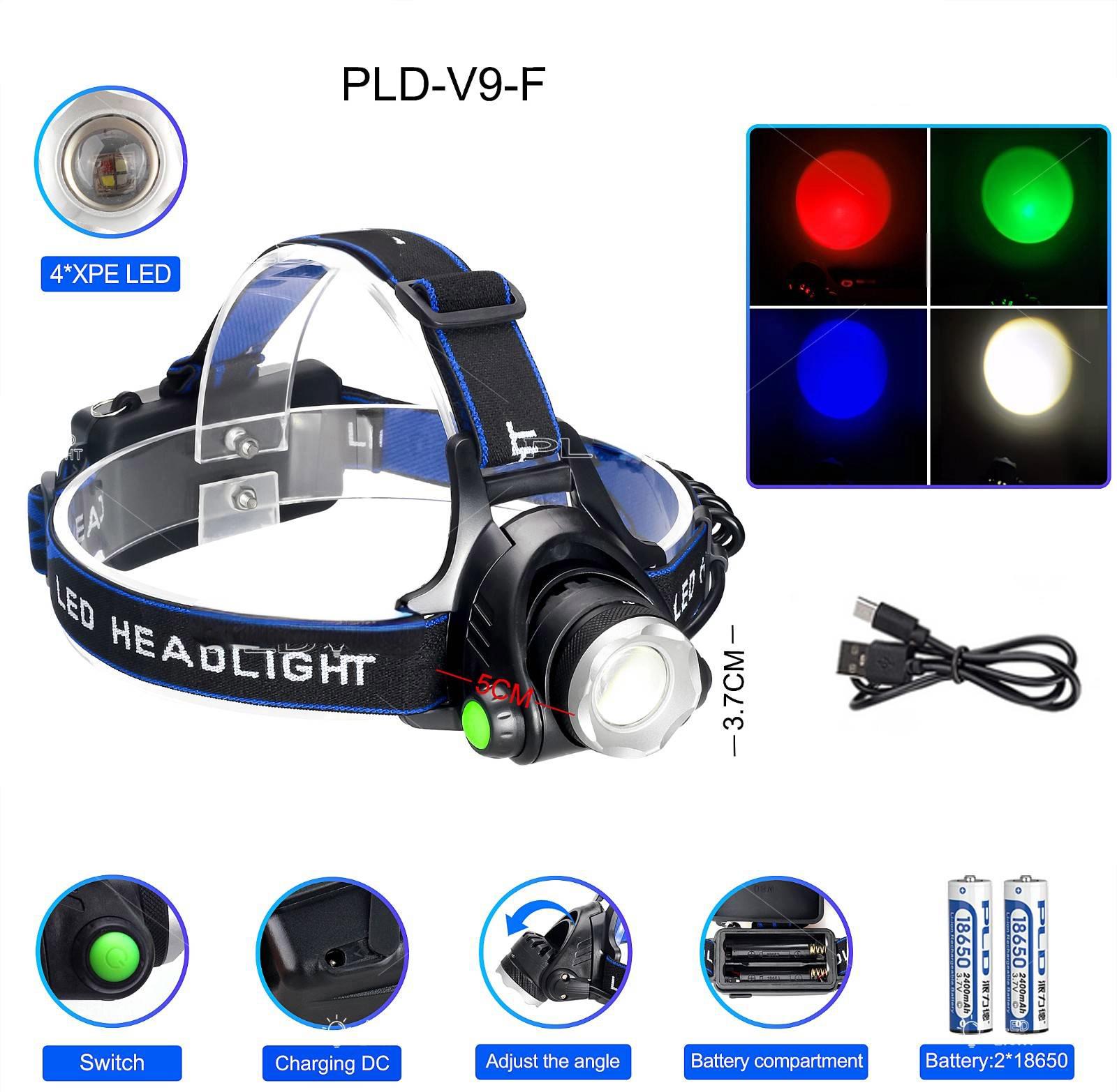 Фонарь налобный PLD-V9-F-4XPE/RGB 2x18650 Type-C Black (10402) - фото 3 Фонарь налобный PLD-V9-F-4XPE/RGB 2x18650 Type-C Black (10402) - фото 3