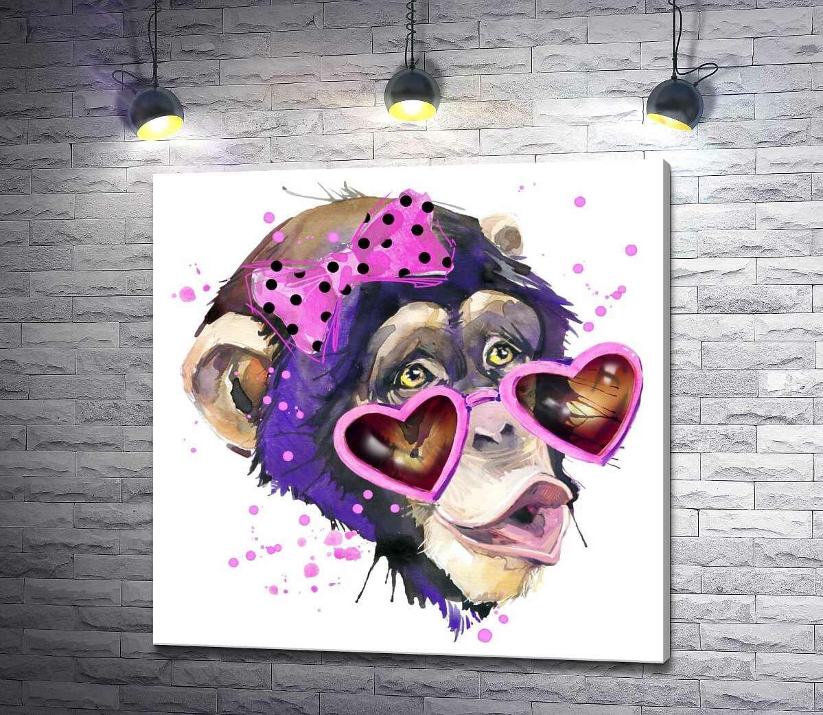 Картина ArtPoster Обезьяна с бантом и в очках-сердечках 100x100 см Модуль №1 (001551)