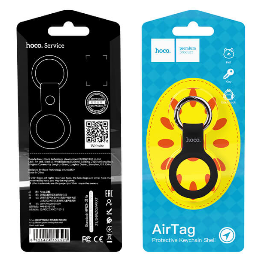 Чехол-брелок Hoco для Apple AirTag Silicone Protective Keychain Shell Short Style Black - фото 2