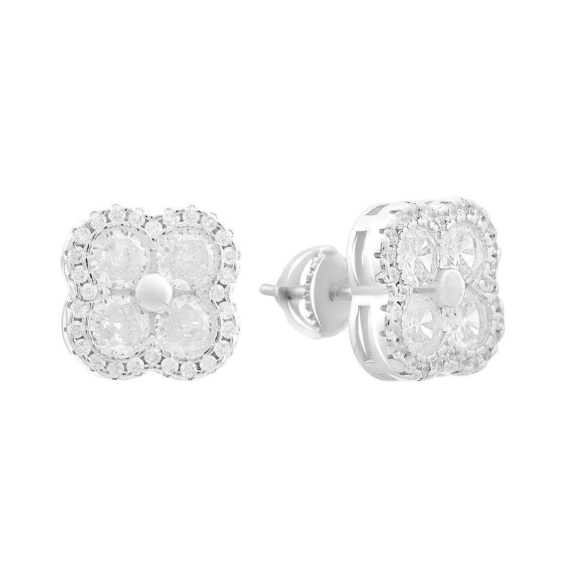 Серьги серебряные пусеты в форме цветка с фианитами Серьги серебряные пусеты в форме цветка с фианитами