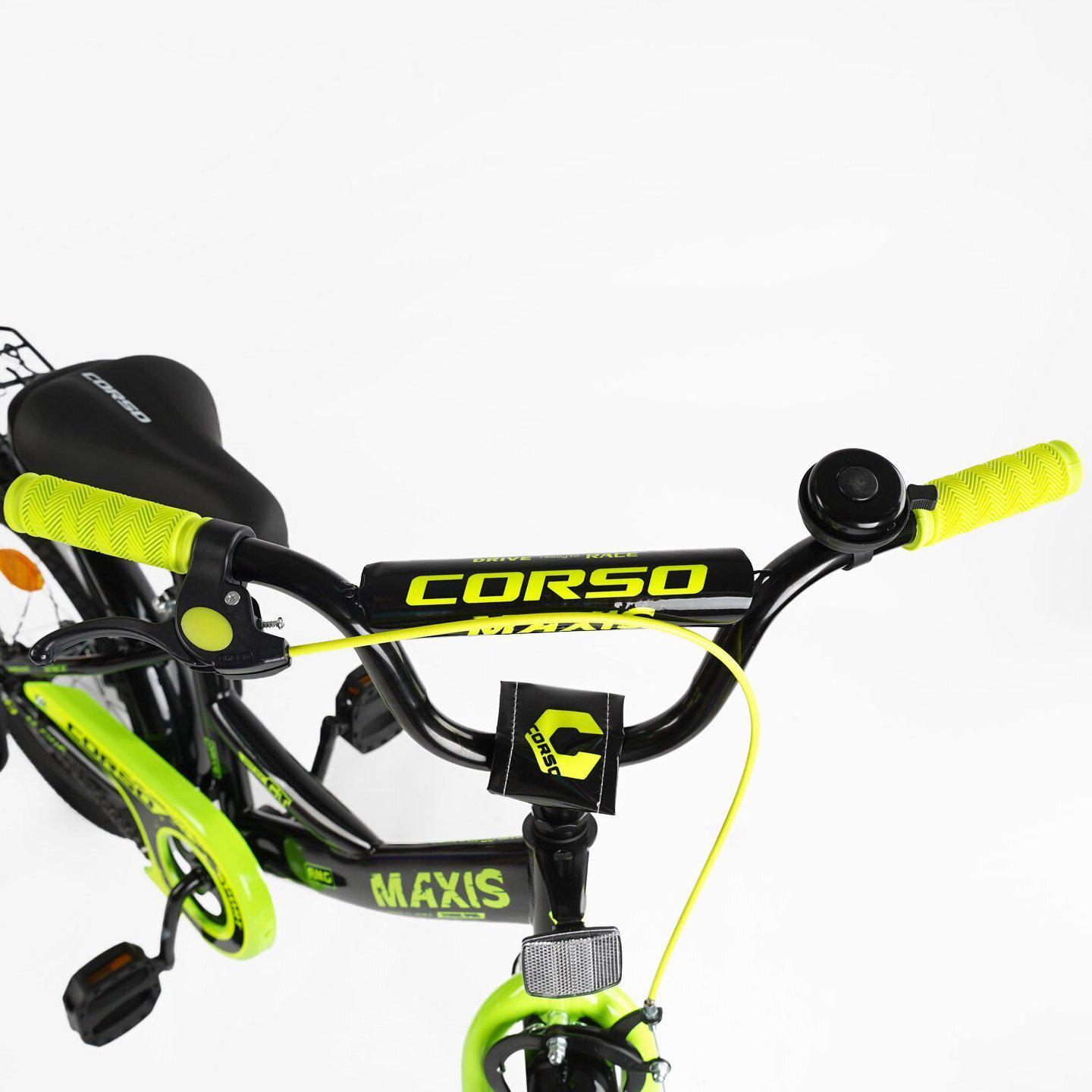 Велосипед двухколесный Corso MAXIS 16" детский c багажником Черно-салатовый - фото 5 Велосипед двухколесный Corso MAXIS 16" детский c багажником Черно-салатовый - фото 5
