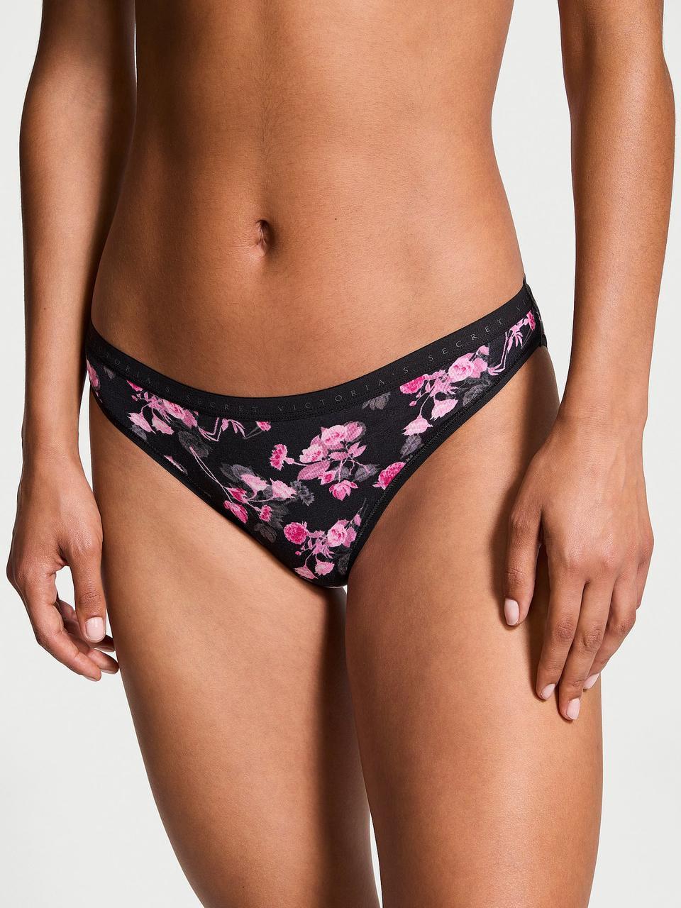 Трусики женские Victoria's Secret Stretch Cotton Bikini принт Цветочный S Черный (2349216263)