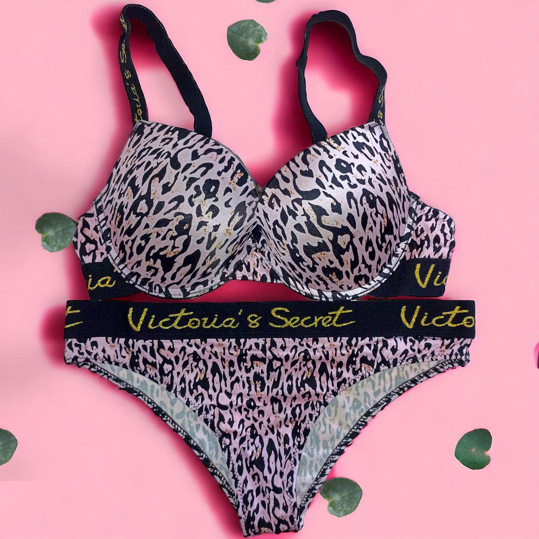Комплект жіночої білизни Victoria's Secret 001k 75B Рожевий/Леопардовий