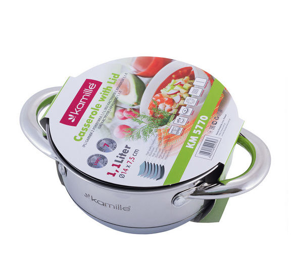 Каструля з кришкою Kamille з нержавіючої сталі 1,1 л (5770) - фото 2 Каструля з кришкою Kamille з нержавіючої сталі 1,1 л (5770) - фото 2