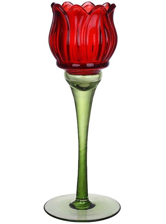 Свічник скляний Червоний Тюльпан 8х22 см