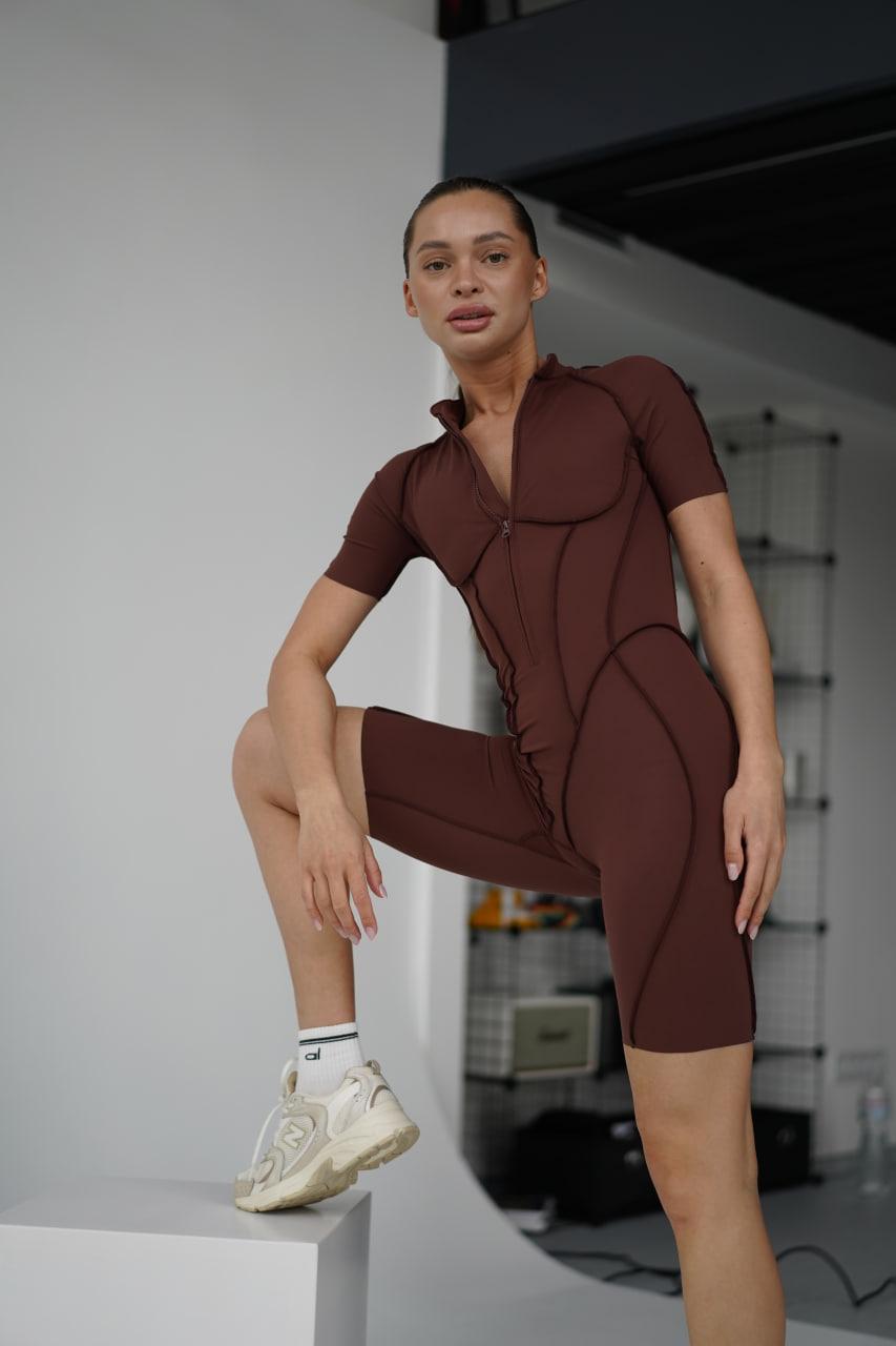 Комбинезон-велосипедки спортивный со швами наружу с чашками без пуш-ап S Шоколадный (MJBSH06S)