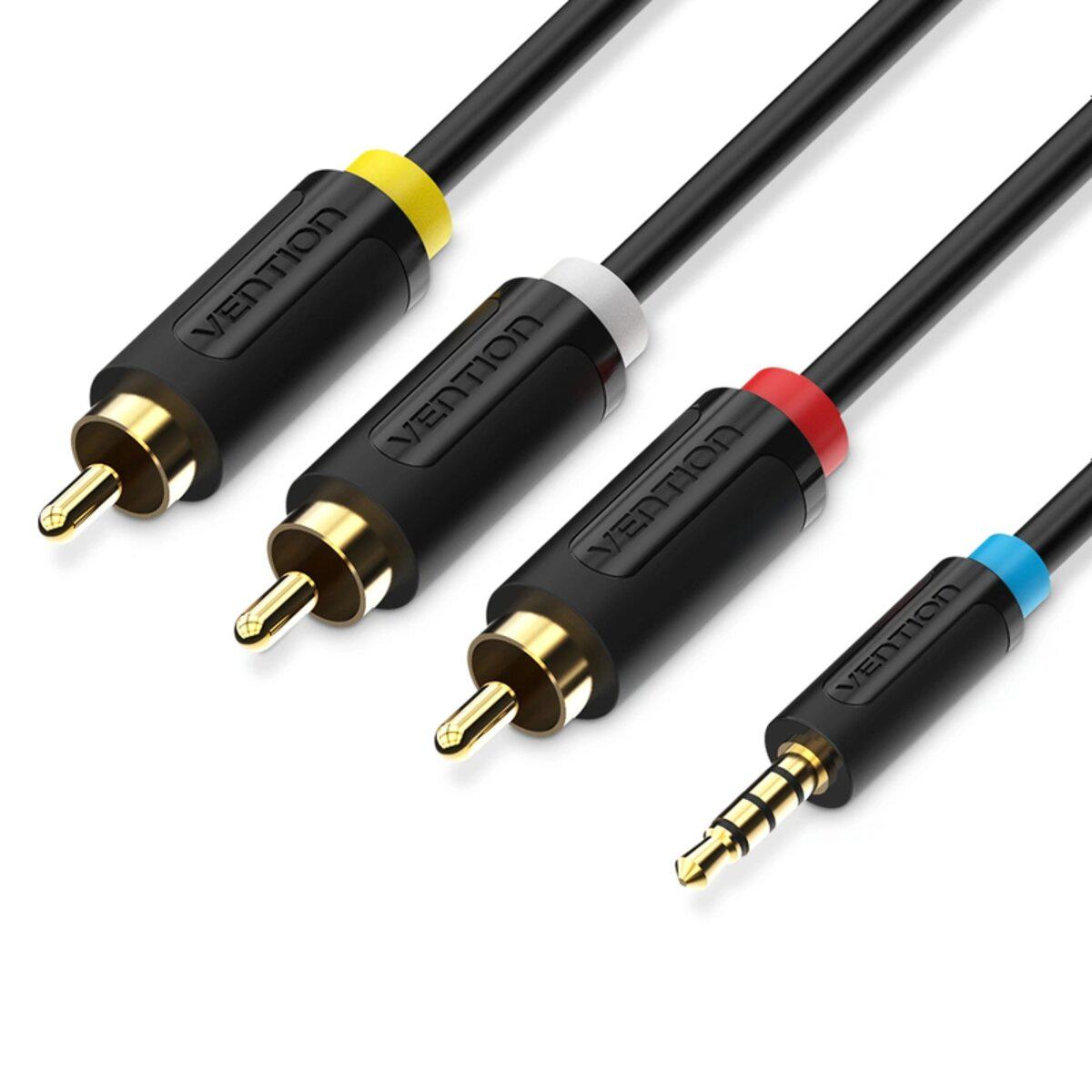 Кабель Vention 3,5 мм Male to 3xRCA Male AV Cable 1,5 м Black (BCBBG)