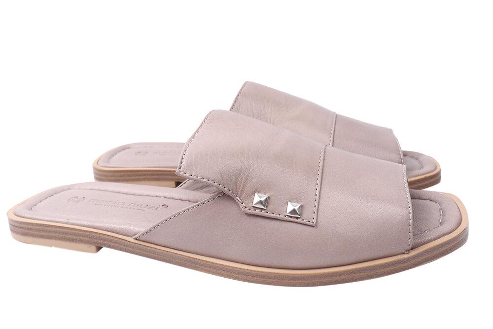 Шлепанцы женские Mario Muzi из кожи на низком ходу с открытой пятой р. 40 Капучино (531-21LSHC)