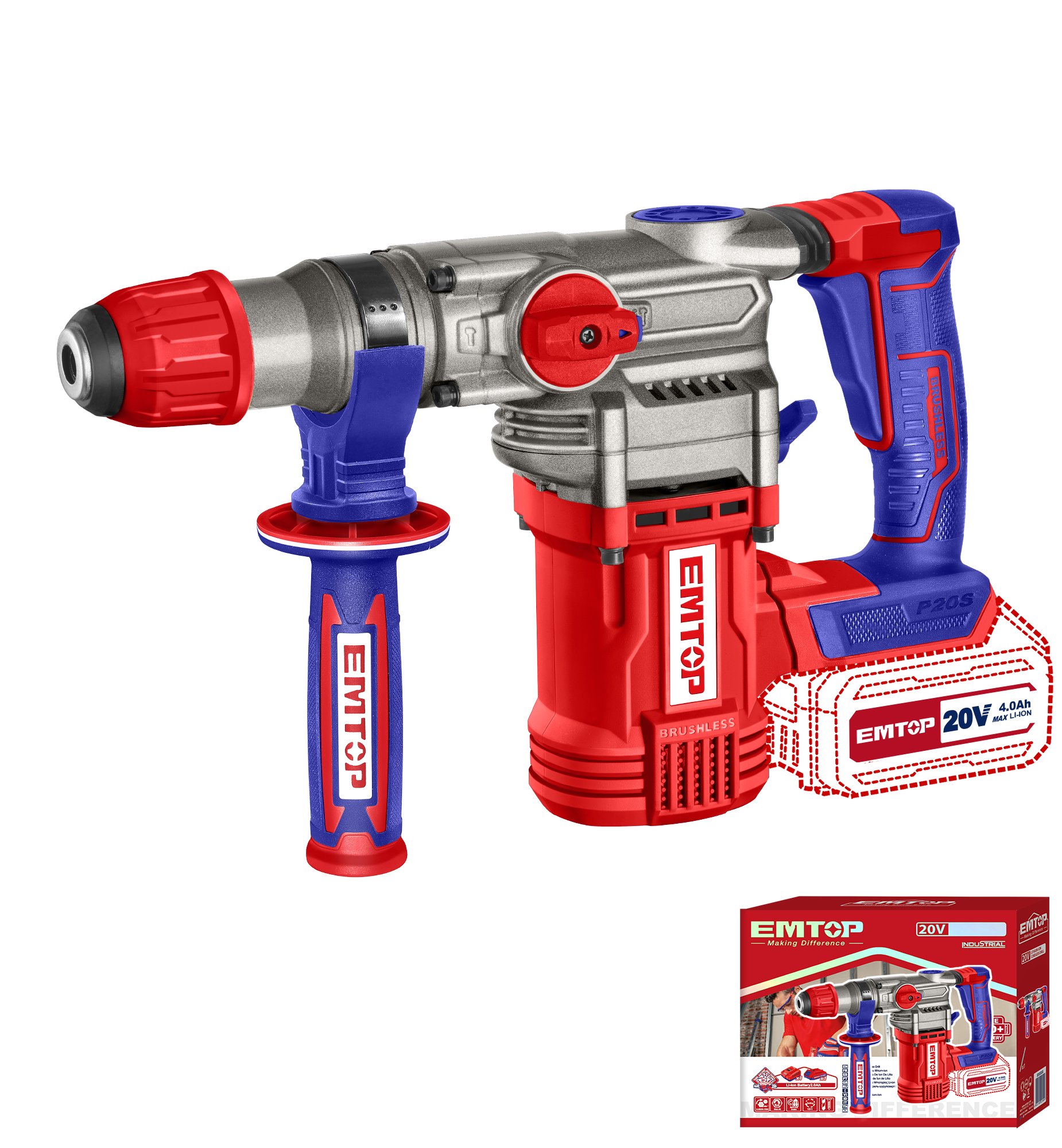 Перфоратор акумуляторний EMTOP ELRH20288 без АКБ та ЗП