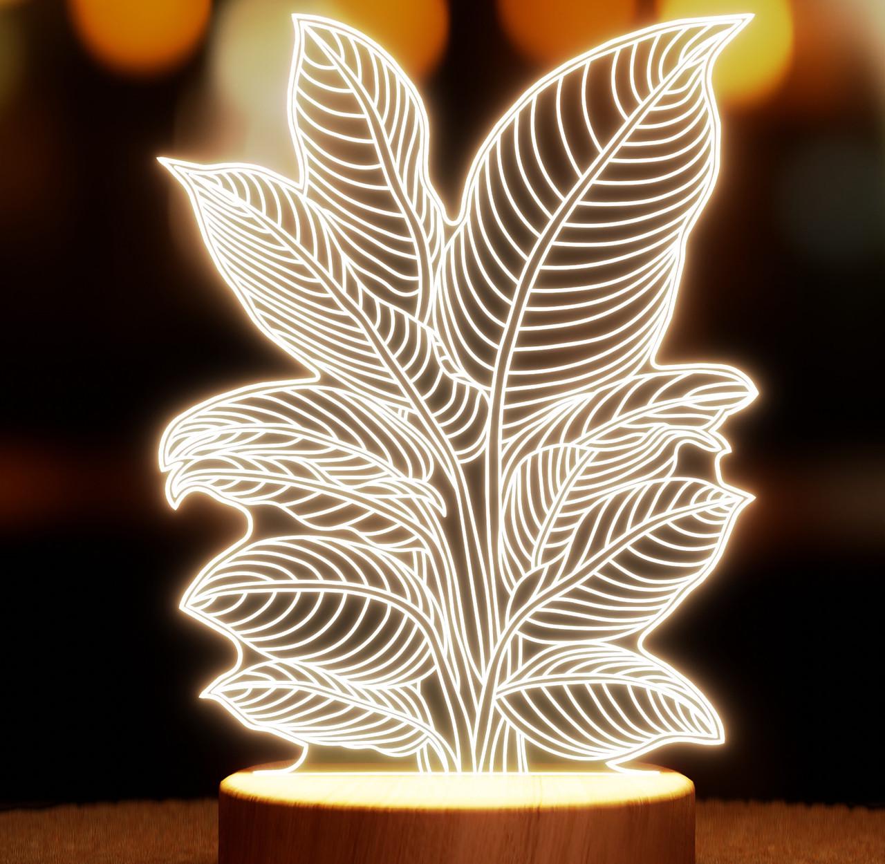 Ночник-светильник Lampic Папоротник USB дерево/акрил 15х23 см Желтый (32377449)