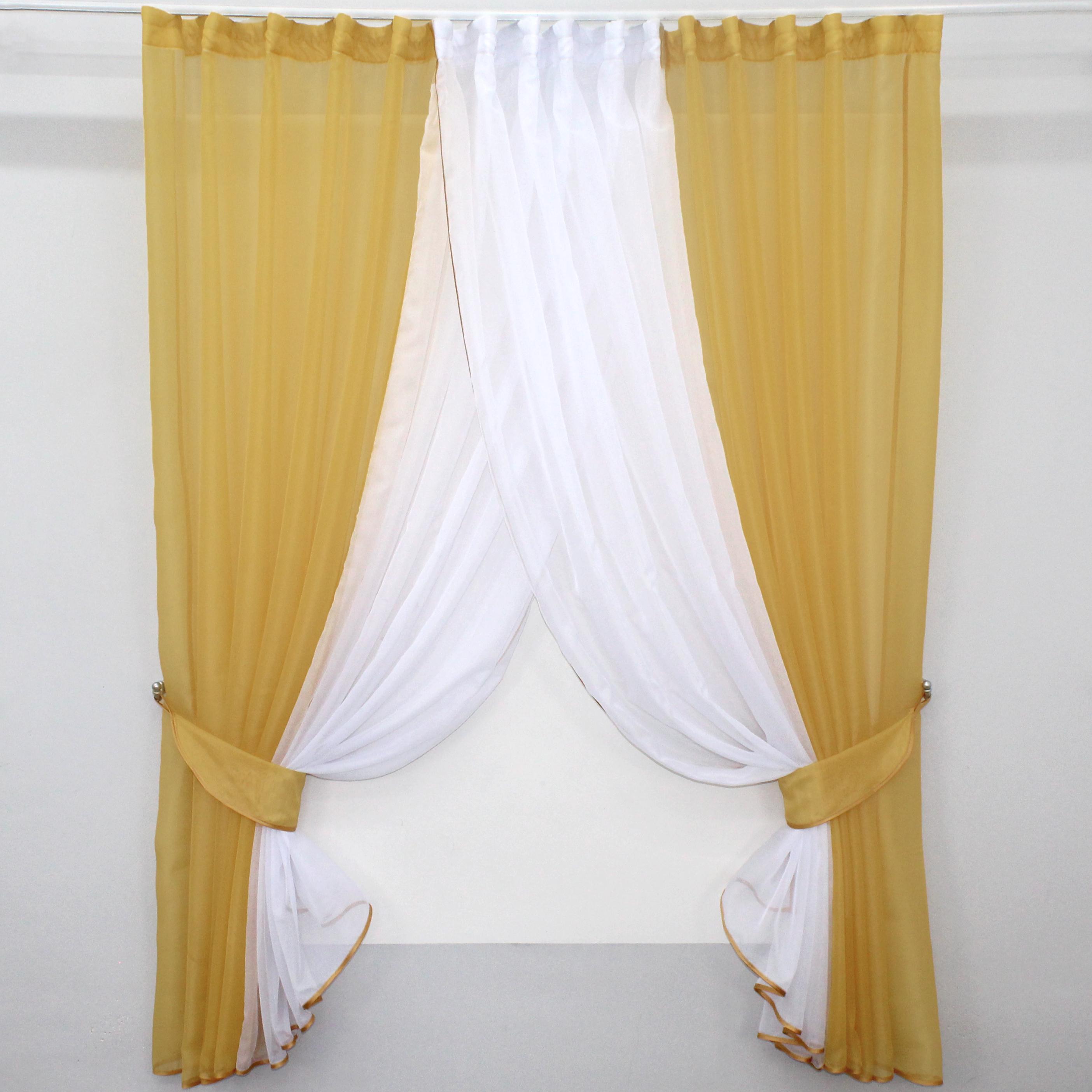 Шторы кухонные VR-Textil №096к с подвязками 400х170 см Золотистый с белым (52-0403) - фото 1 Шторы кухонные VR-Textil №096к с подвязками 400х170 см Золотистый с белым (52-0403) - фото 1