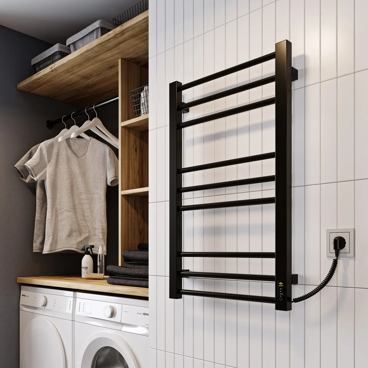 Полотенцесушитель электрический KOSSER Стэп ER с таймером 800х500 мм Черный - фото 3 Полотенцесушитель электрический KOSSER Стэп ER с таймером 800х500 мм Черный - фото 3