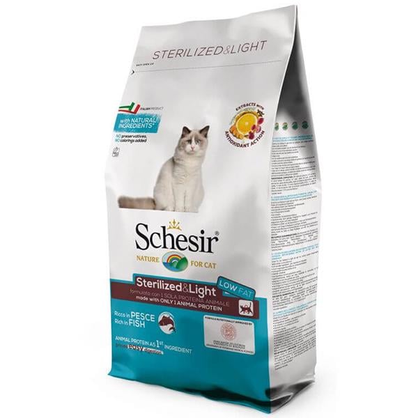 Корм сухой монопротеиновый Schesir Cat Sterilized&Light рыба 10 кг (ШКВСР10)