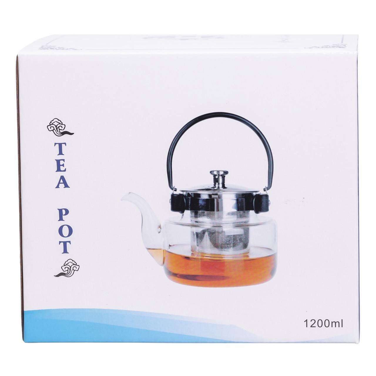 Заварник скляний чайник з ручкою і фільтром 1,1 л Прозорий (HP-33-4) - фото 3 Заварник скляний чайник з ручкою і фільтром 1,1 л Прозорий (HP-33-4) - фото 3