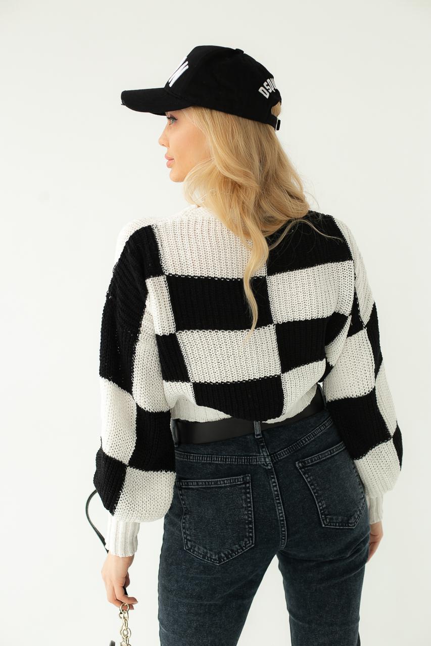 Кардиган LUREX с шахматкой S Белый/Черный (9528286) - фото 2 Кардиган LUREX с шахматкой S Белый/Черный (9528286) - фото 2