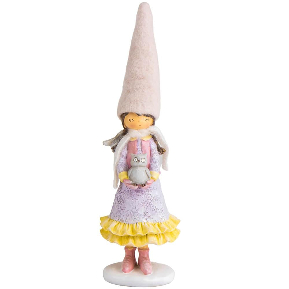 Новогодняя фигурка для праздничного интерьера Девушка с совой 34,5 см из полистоуна Розовый (147-81-6014-069)