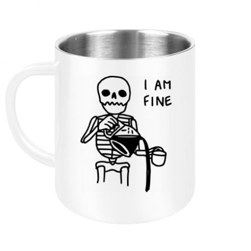 Чашка металлическая "I'm Fine..." 300 мл Белый (13736385-1-182950) - фото 1 Чашка металлическая "I'm Fine..." 300 мл Белый (13736385-1-182950) - фото 1