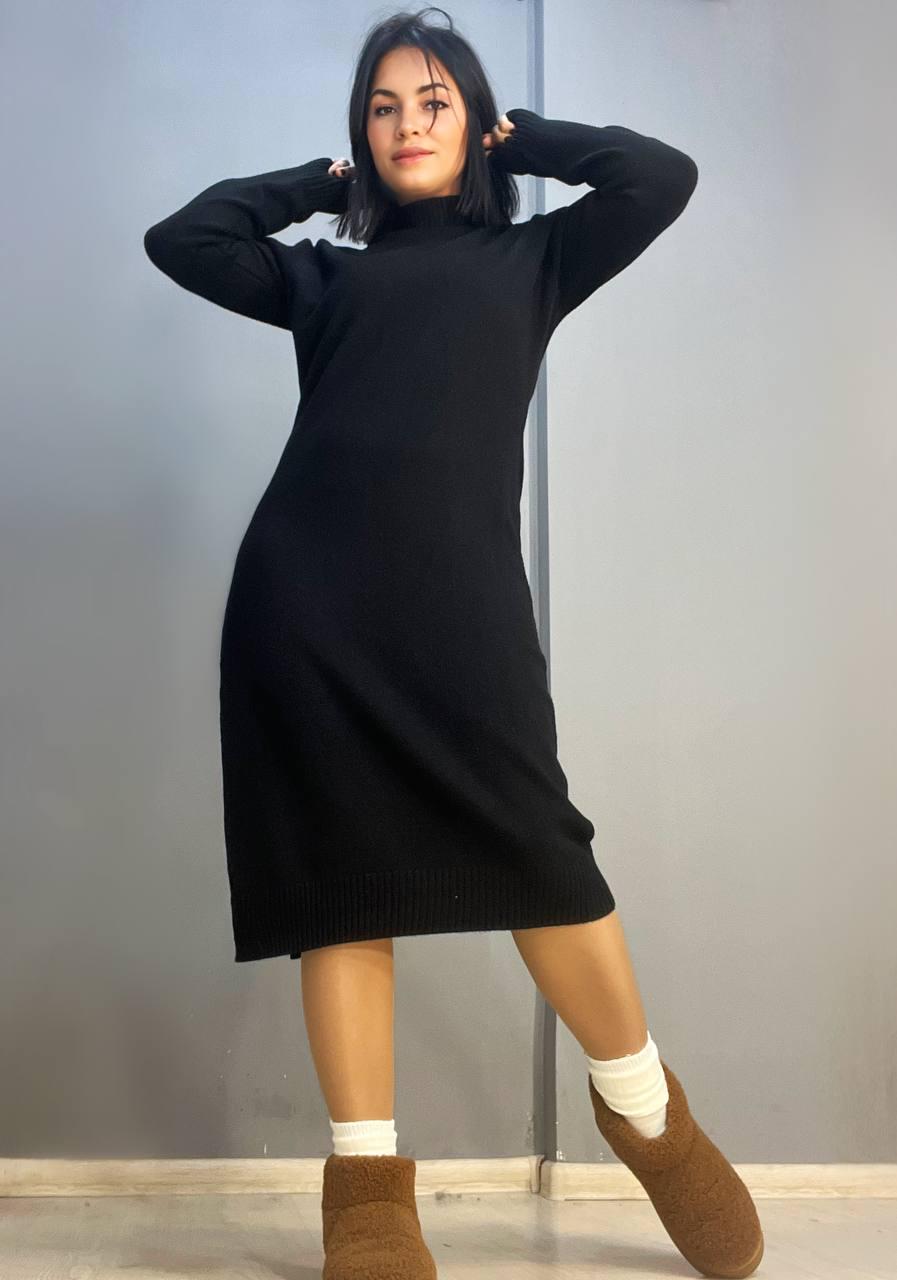 Платье женское ACCORDDREAM 2858 свитер длинное оверсайз воротник стойка разрез OS Черный (3210) - фото 5 Платье женское ACCORDDREAM 2858 свитер длинное оверсайз воротник стойка разрез OS Черный (3210) - фото 5