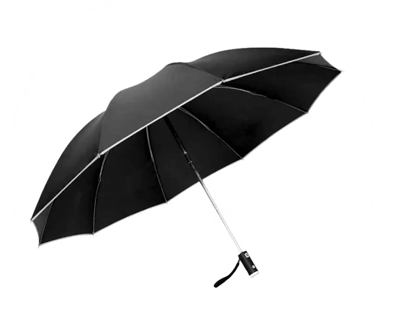 Зонтик автоматический Umbrella с LED-фонарем и светоотражающей лентой Черный (527)