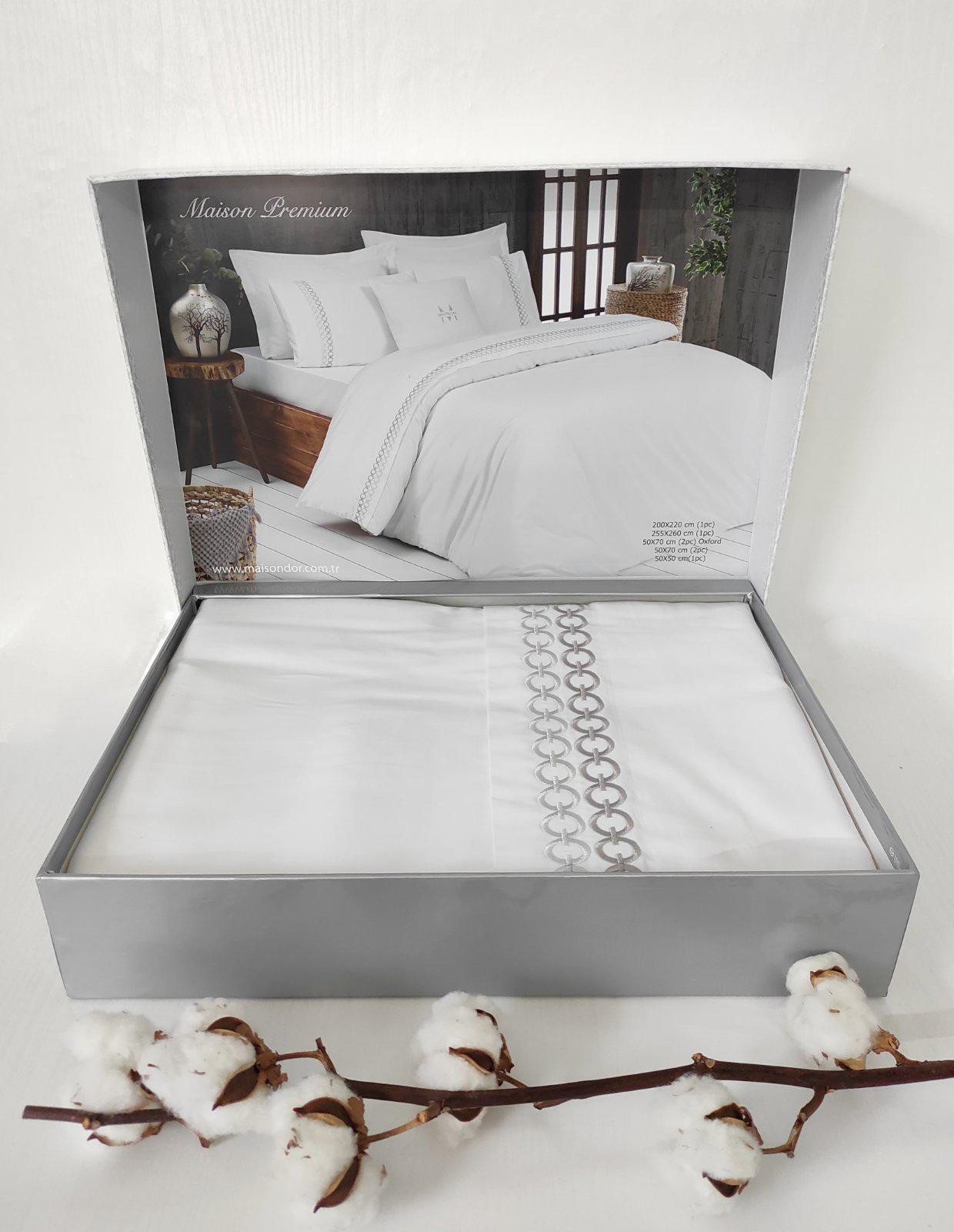 Постельное белье Maison D'or сатин с вишивкой 200х220 Premium Grey (CN11112)