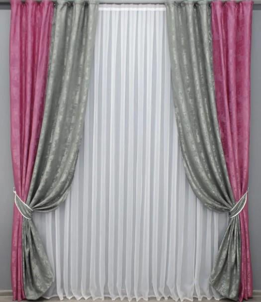 Штори жаккард 1,5х2,7 м 2 шт. Малиновий/Сірий (014дк/1146-1212ш)