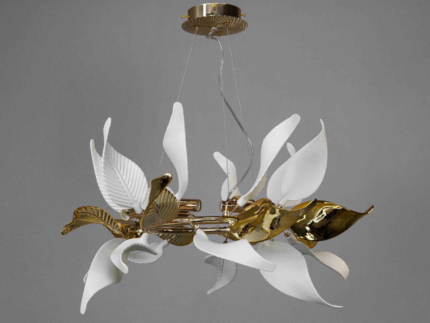 Люстра подвесная с фарфоровыми элементами 6 ламп Золотой (7208-6P GD)