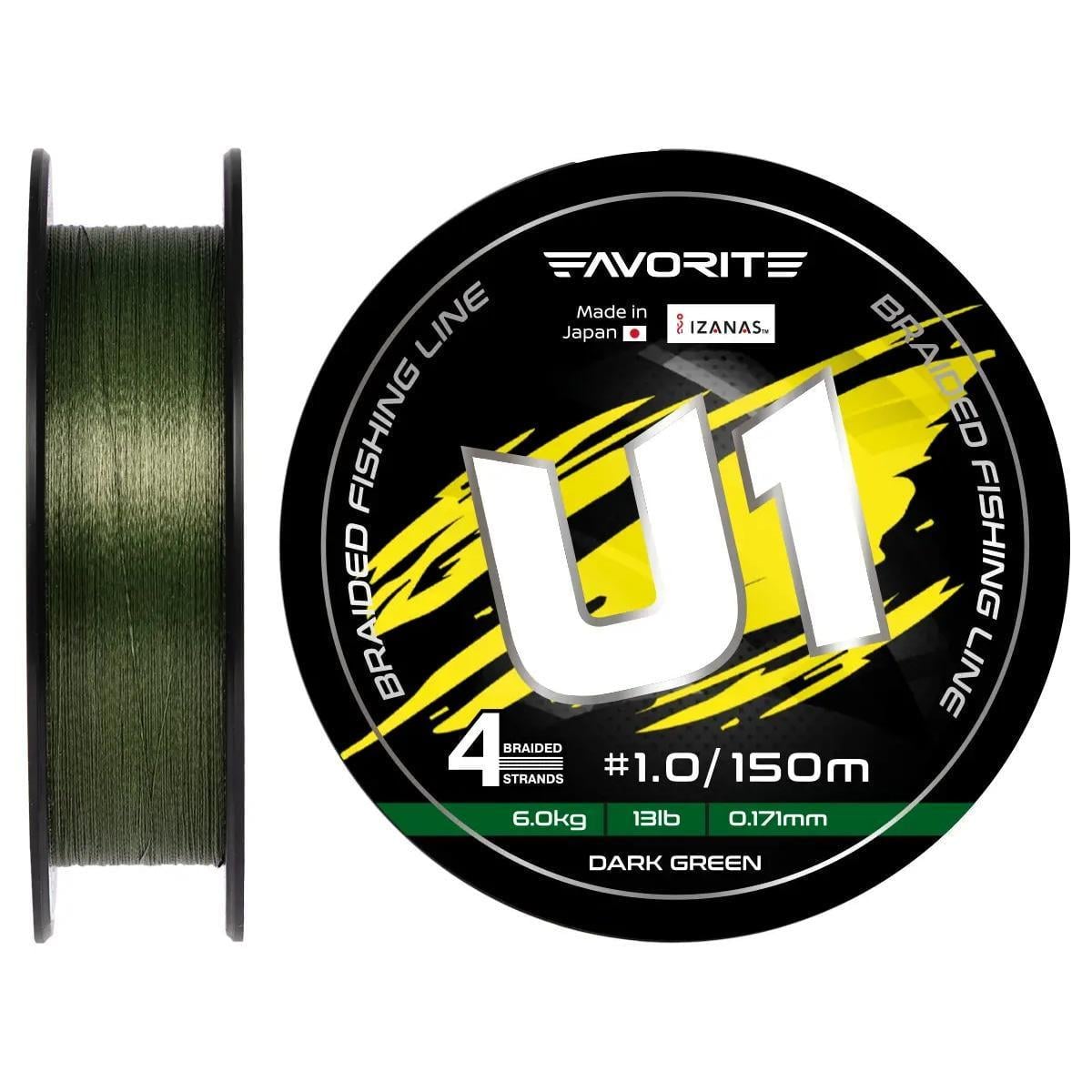 Шнур Favorite U1 PE 4x #1,0/0,171 мм 13lb/6,0 кг 150 м Dark green (2564306844)