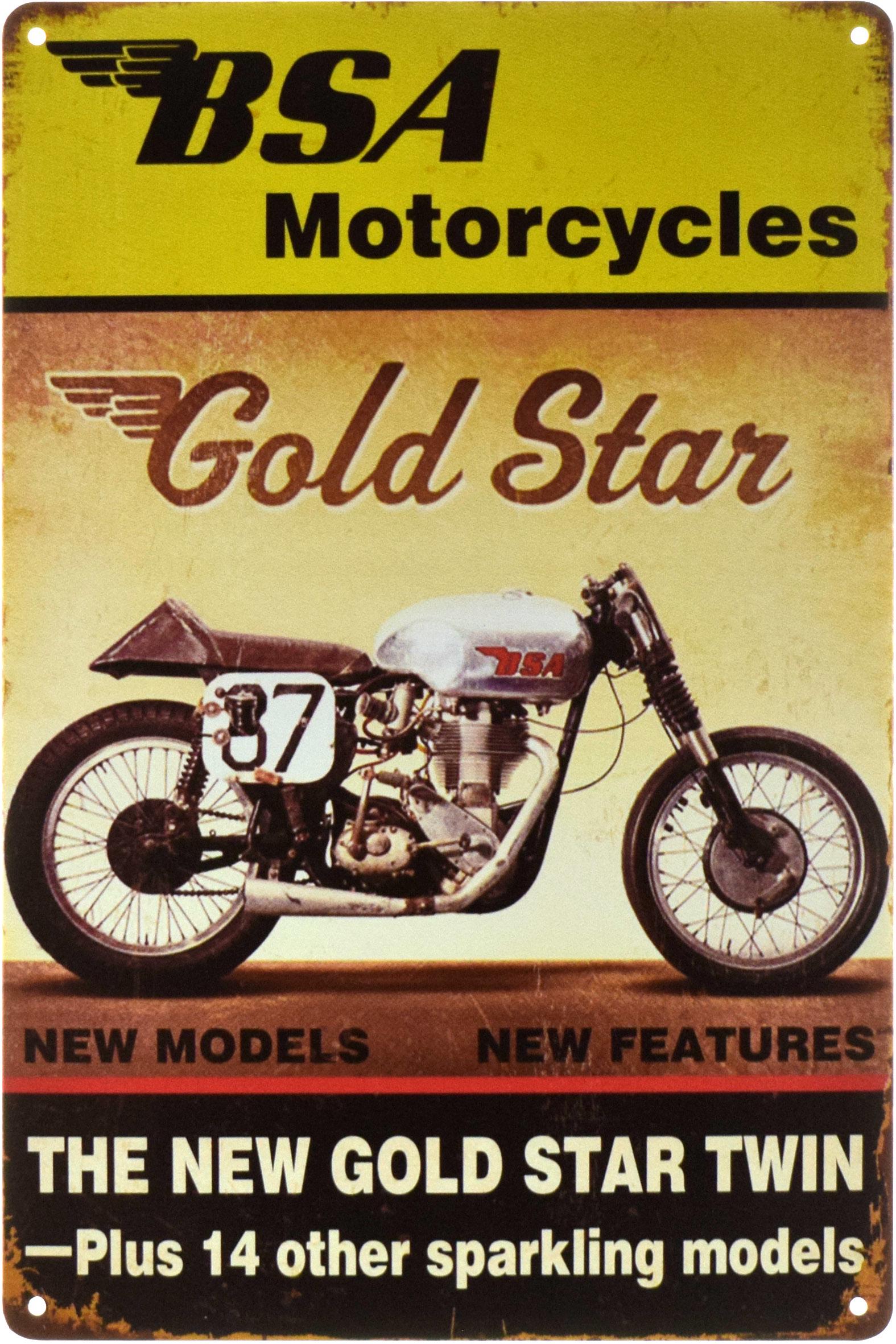 Табличка металлическая BSA Motorcycles The Gold Star Twin 20x30 см