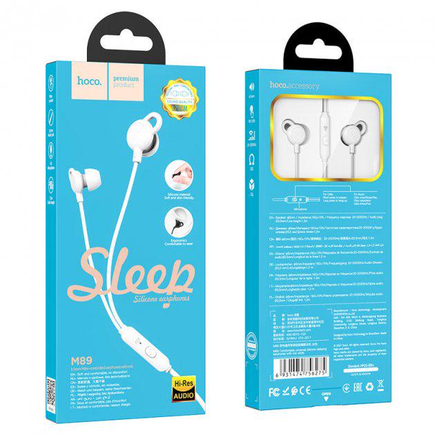 Наушники Hoco Comfortable Universal Silicone Sleeping Earphones with mic M89 White (5ed5a8c9) - фото 2