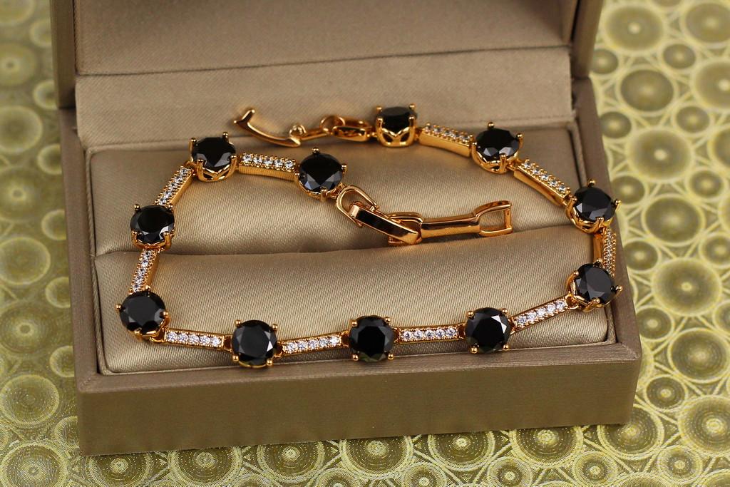 Браслет Xuping Jewelry Хит с черными камнями 21 см x 5 мм Золотистый