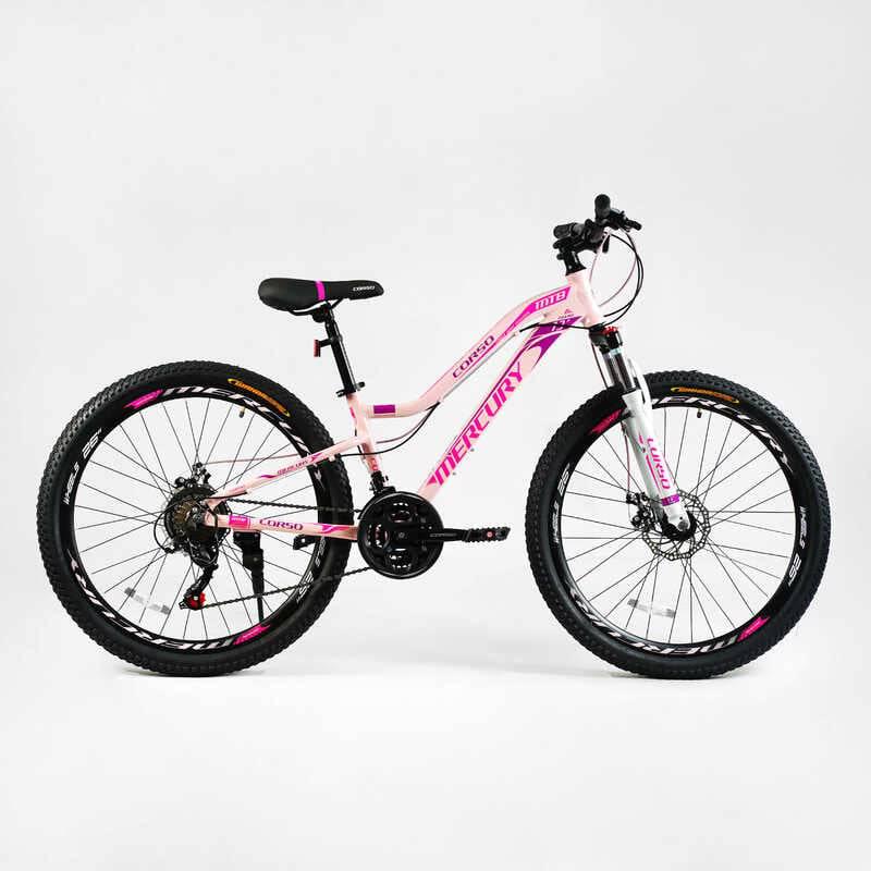 Велосипед спортивный Corso MERCURY 26" 21 скорость алюминиевая рама 13" переключатели Shimano Pink/White (138275)