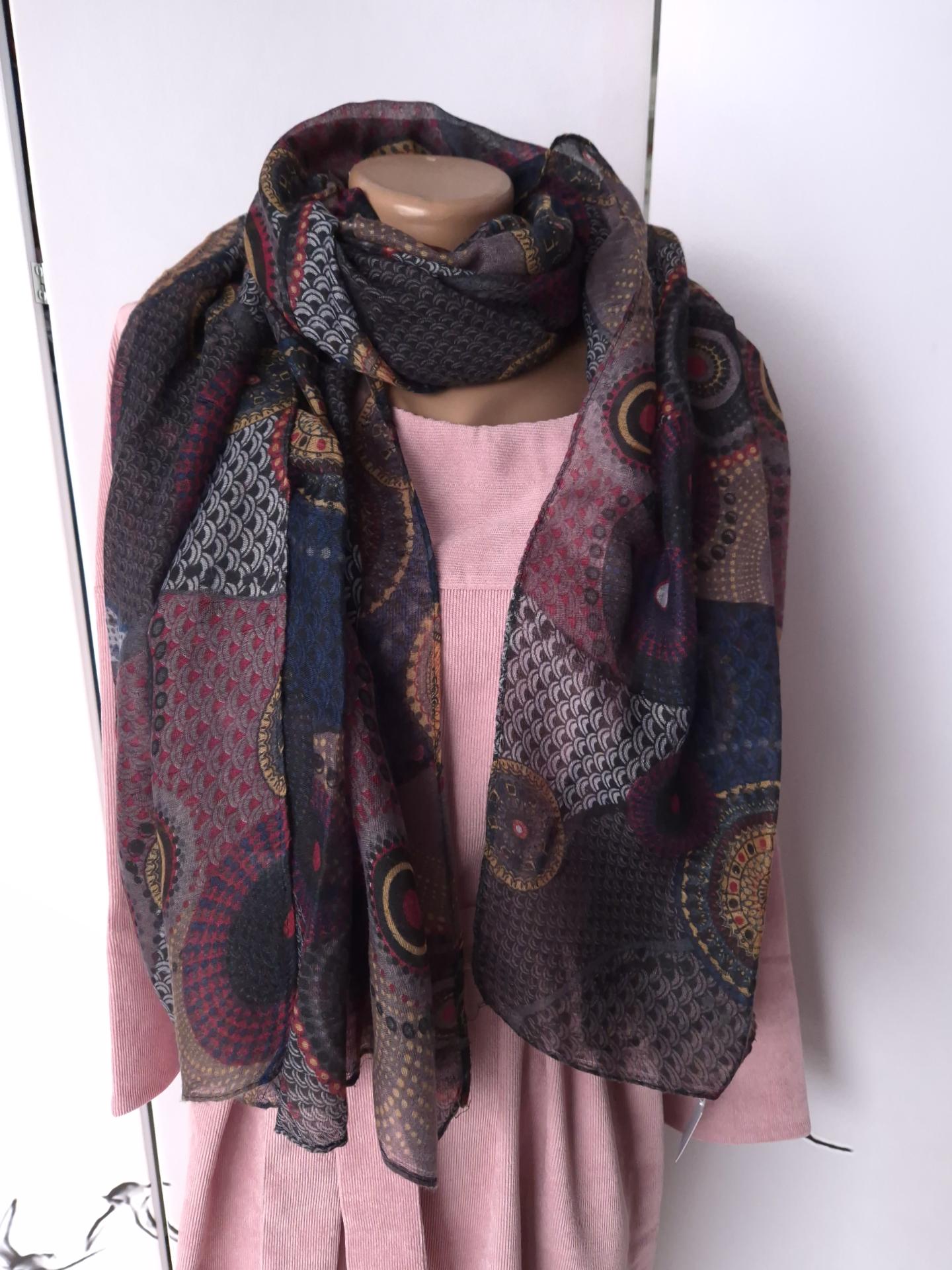Шарф-палантин жіночий в геометричний принт весна-осінь 180х87 см Бордовий (15110) - фото 4