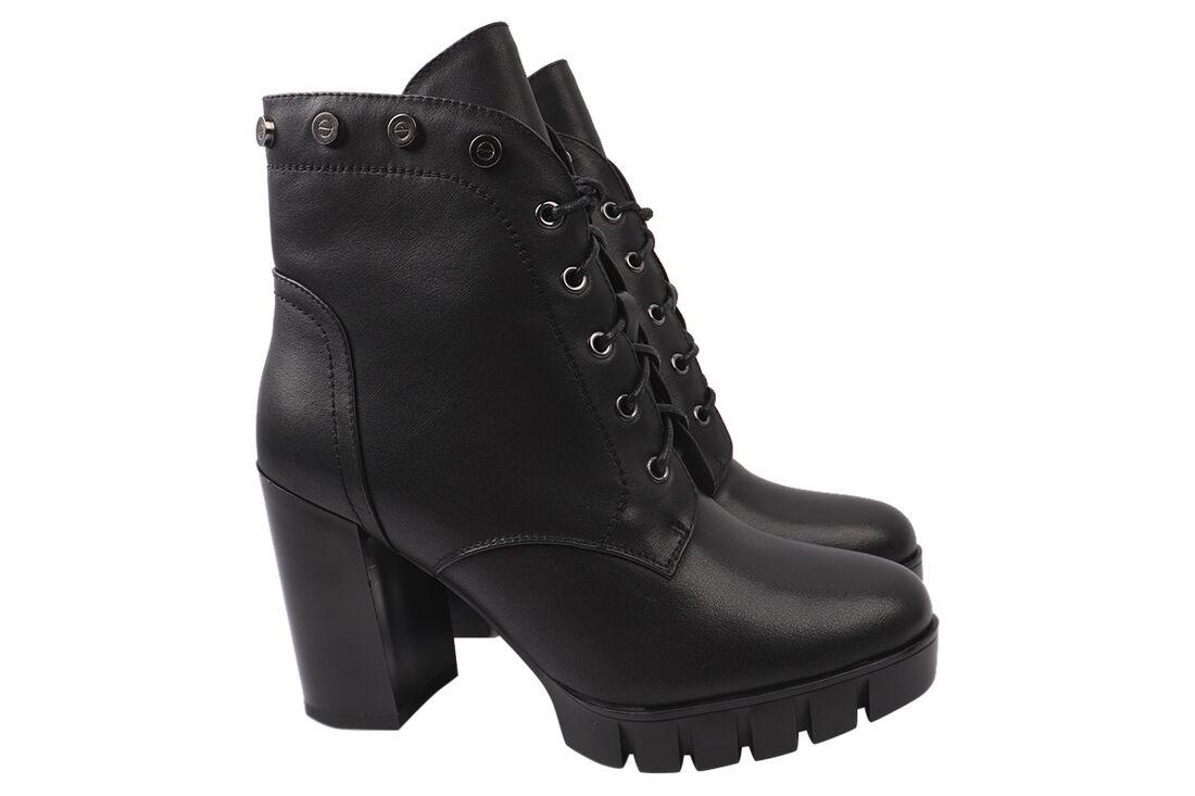 Ботильйони жіночі Vidorcci зі шкіри на великому підборі на шнурівці р. 38 Чорний (5-21DH)
